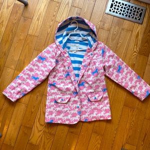 New without tags, Hatley Pink Horse print Rain Coat sz 8